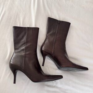 Cole Haan Rich Brown Leather Mid-Calf Pointed Toe Booties sz 9